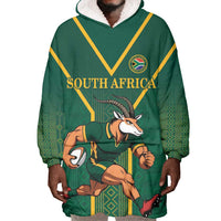 Custom South Africa Rugby Wearable Blanket Hoodie Go Springboks - Wonder Print Shop
