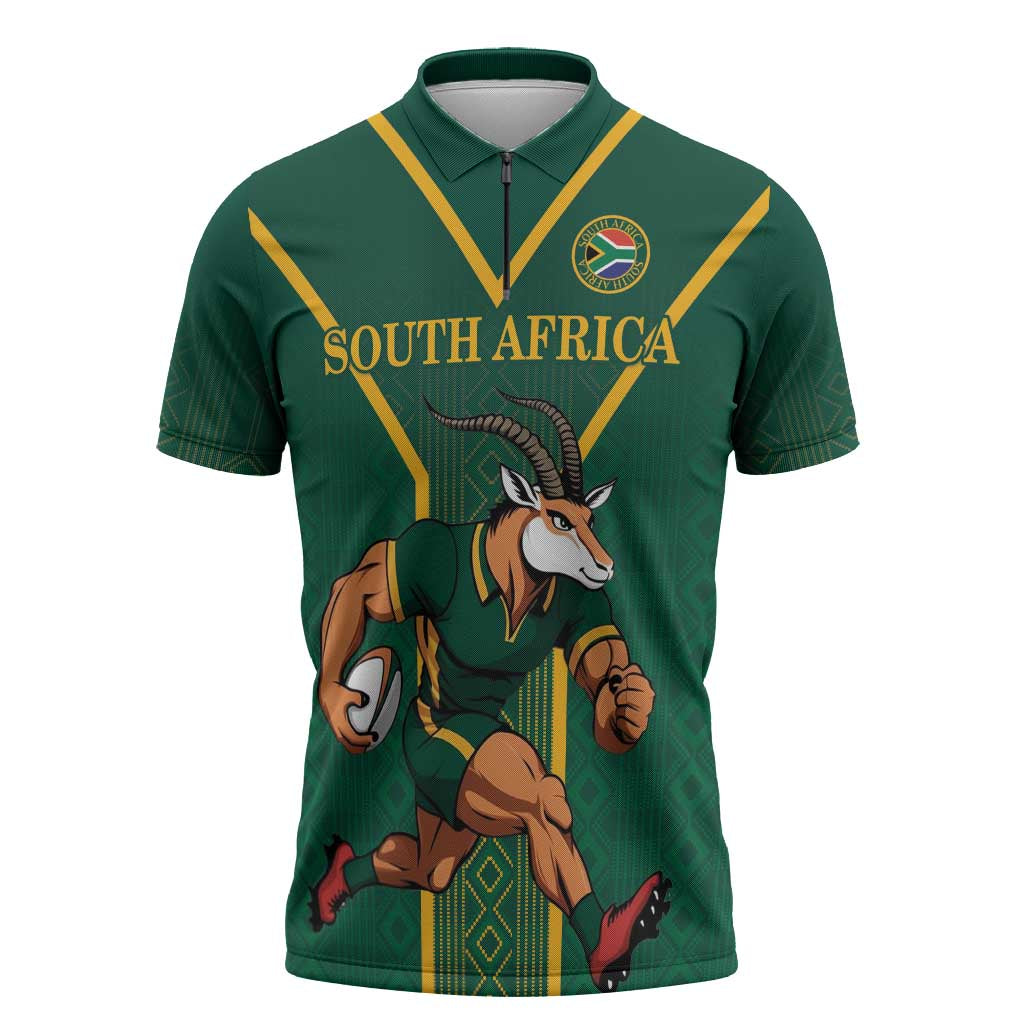 Custom South Africa Rugby Zipper Polo Shirt Go Springboks - Wonder Print Shop