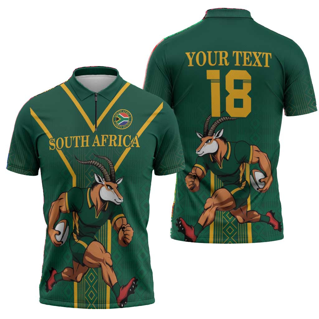 Custom South Africa Rugby Zipper Polo Shirt Go Springboks - Wonder Print Shop