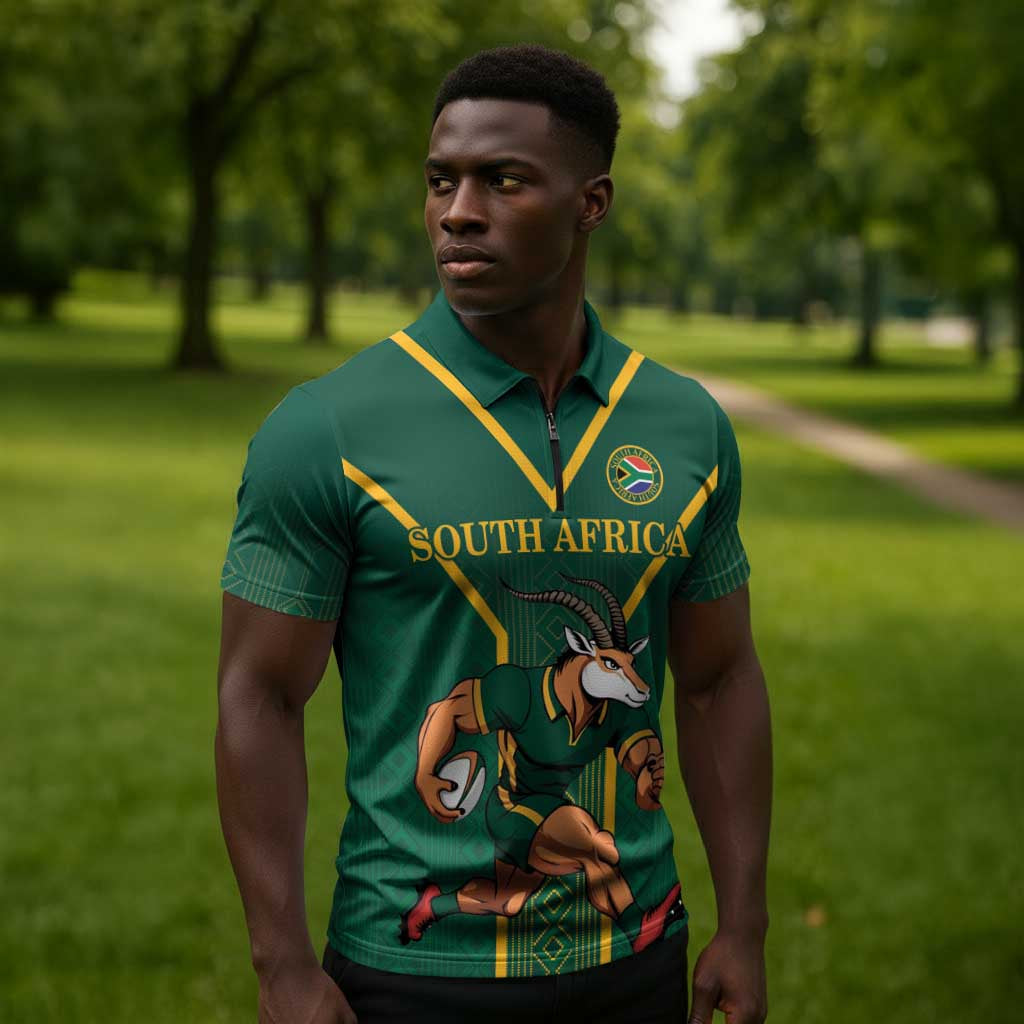 Custom South Africa Rugby Zipper Polo Shirt Go Springboks - Wonder Print Shop