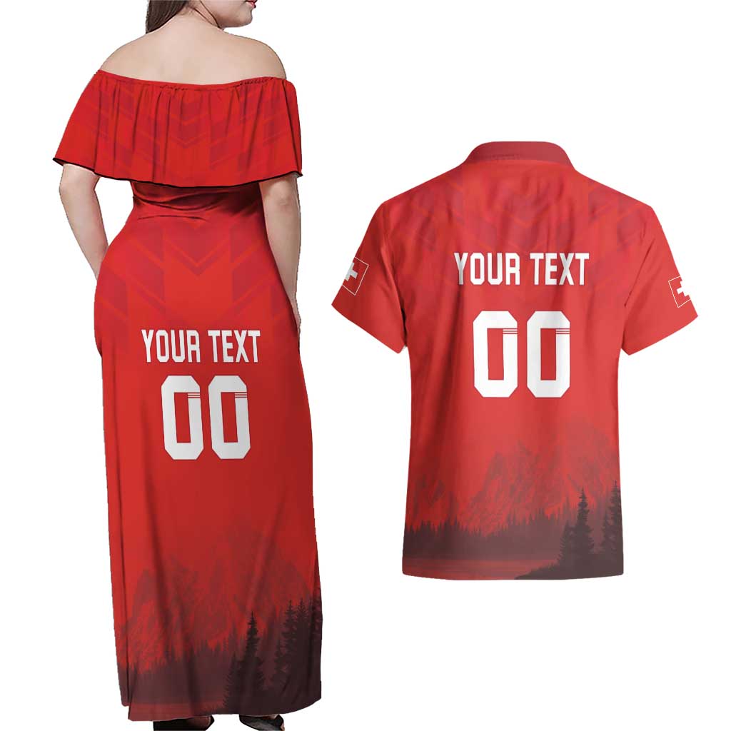 Custom Switzerland Football Couples Matching Off Shoulder Maxi Dress and Hawaiian Shirt Red Crosses Go Champions