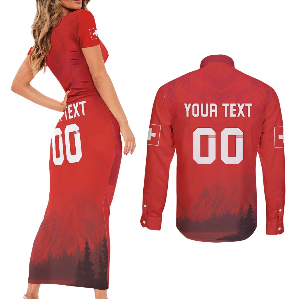 Custom Switzerland Football Couples Matching Short Sleeve Bodycon Dress and Long Sleeve Button Shirt Red Crosses Go Champions