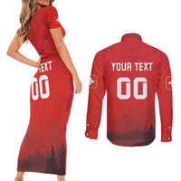 Custom Switzerland Football Couples Matching Short Sleeve Bodycon Dress and Long Sleeve Button Shirt Red Crosses Go Champions