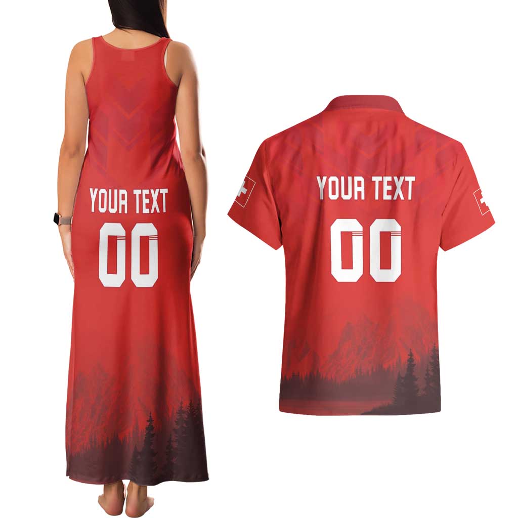 Custom Switzerland Football Couples Matching Tank Maxi Dress and Hawaiian Shirt Red Crosses Go Champions