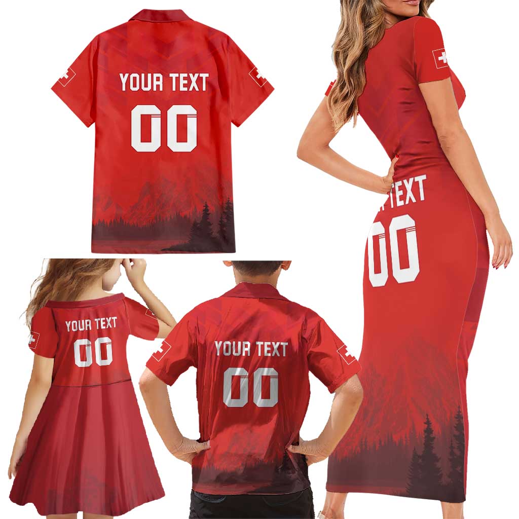 Custom Switzerland Football Family Matching Short Sleeve Bodycon Dress and Hawaiian Shirt Red Crosses Go Champions