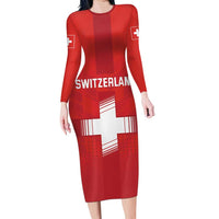 Custom Switzerland Football Long Sleeve Bodycon Dress Red Crosses Go Champions
