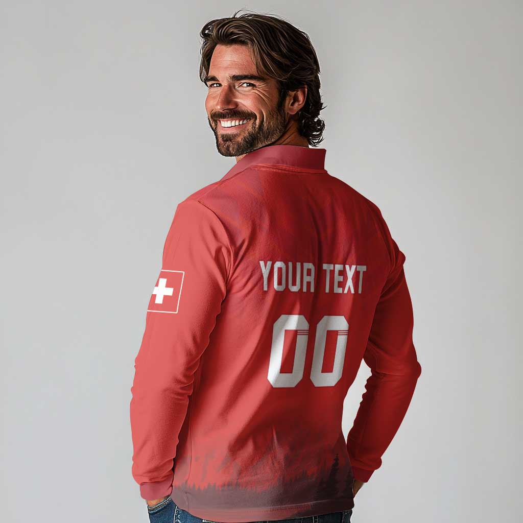 Custom Switzerland Football Long Sleeve Polo Shirt Red Crosses Go Champions