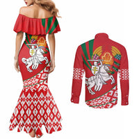 Belarus Pahonia Couples Matching Mermaid Dress and Long Sleeve Button Shirt Belarusian Patterns