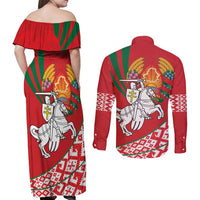 Belarus Pahonia Couples Matching Off Shoulder Maxi Dress and Long Sleeve Button Shirt Belarusian Patterns