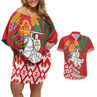 Belarus Pahonia Couples Matching Off Shoulder Short Dress and Hawaiian Shirt Belarusian Patterns