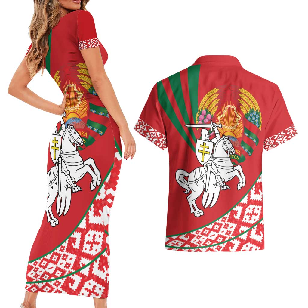 Belarus Pahonia Couples Matching Short Sleeve Bodycon Dress and Hawaiian Shirt Belarusian Patterns