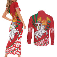 Belarus Pahonia Couples Matching Short Sleeve Bodycon Dress and Long Sleeve Button Shirt Belarusian Patterns