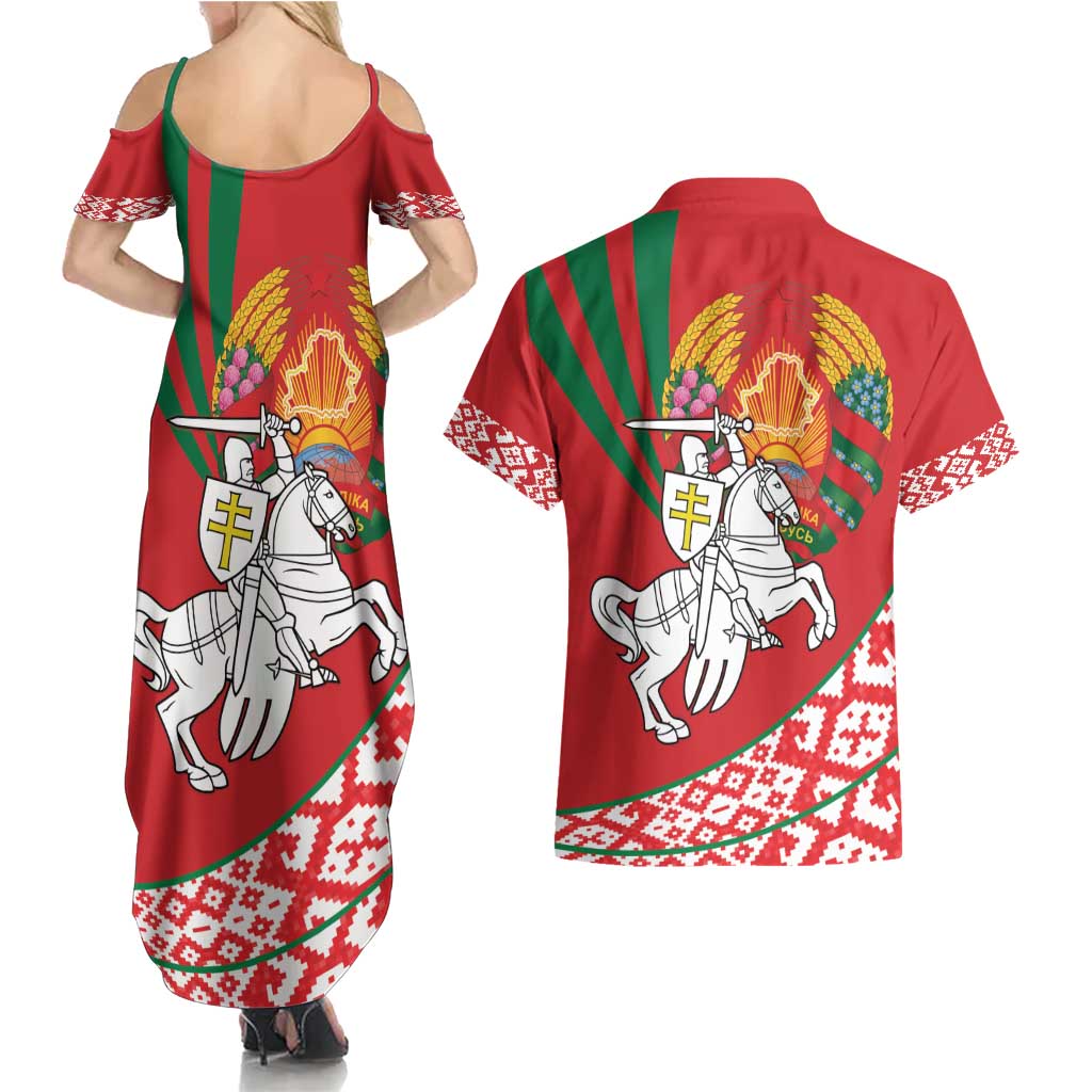 Belarus Pahonia Couples Matching Summer Maxi Dress and Hawaiian Shirt Belarusian Patterns