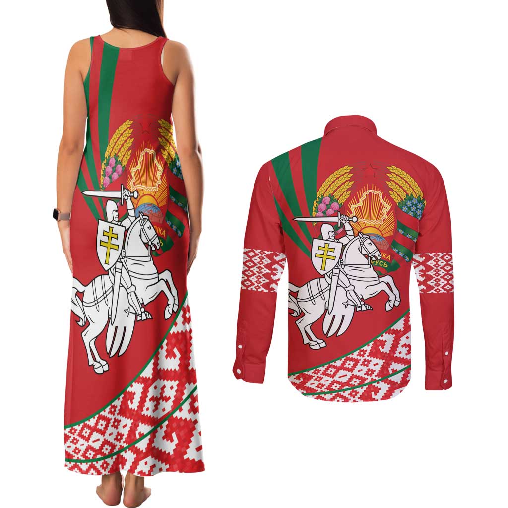 Belarus Pahonia Couples Matching Tank Maxi Dress and Long Sleeve Button Shirt Belarusian Patterns