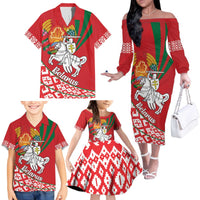 Belarus Pahonia Family Matching Off The Shoulder Long Sleeve Dress and Hawaiian Shirt Belarusian Patterns