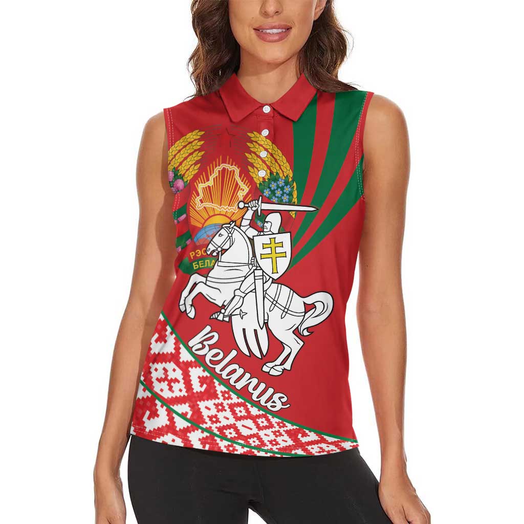 Belarus Pahonia Women Sleeveless Polo Shirt Belarusian Patterns