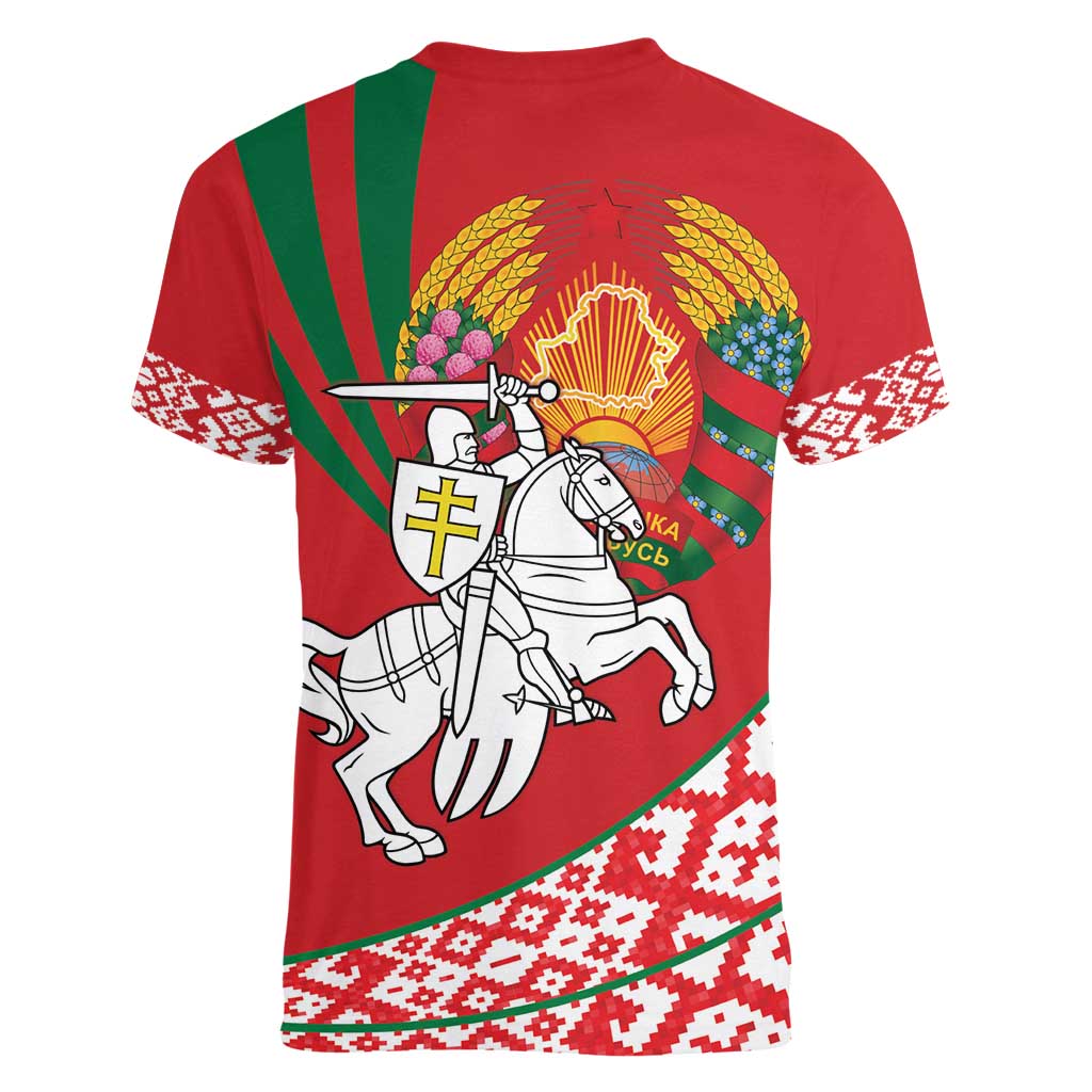 Belarus Pahonia Women V-Neck T-Shirt Belarusian Patterns