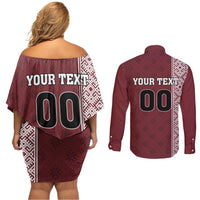 Custom Belarus Football Couples Matching Off Shoulder Short Dress and Long Sleeve Button Shirt The White Wings Red Version