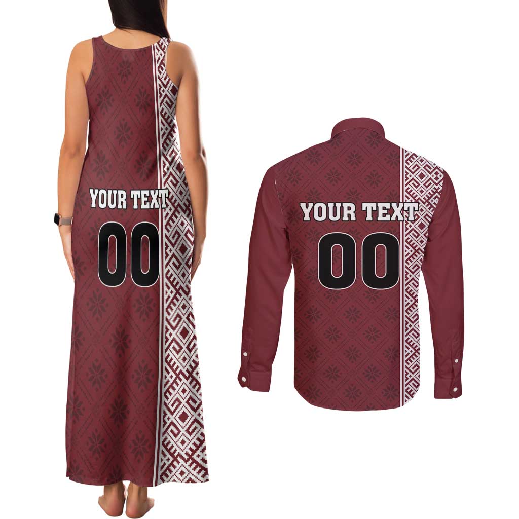 Custom Belarus Football Couples Matching Tank Maxi Dress and Long Sleeve Button Shirt The White Wings Red Version