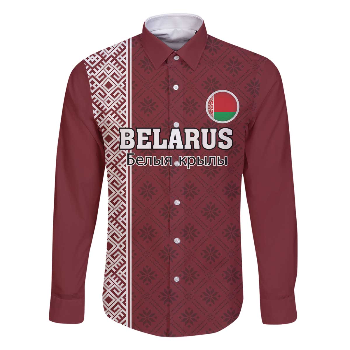 Custom Belarus Football Family Matching Off The Shoulder Long Sleeve Dress and Hawaiian Shirt The White Wings Red Version
