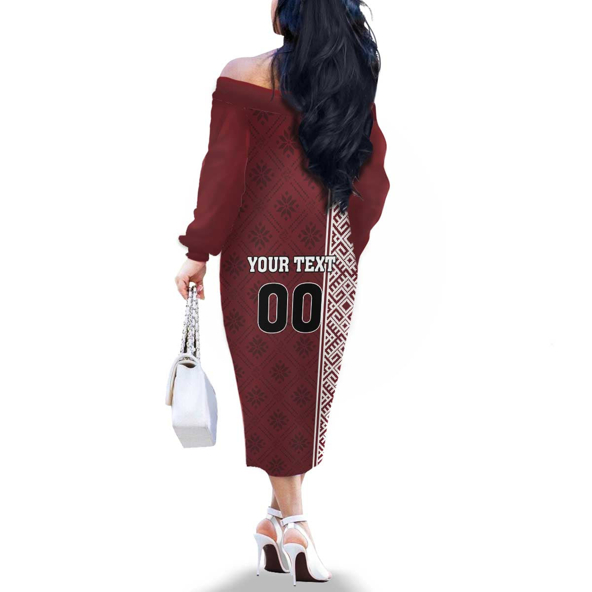 Custom Belarus Football Family Matching Off The Shoulder Long Sleeve Dress and Hawaiian Shirt The White Wings Red Version