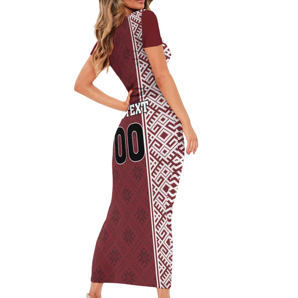 Custom Belarus Football Family Matching Short Sleeve Bodycon Dress and Hawaiian Shirt The White Wings Red Version