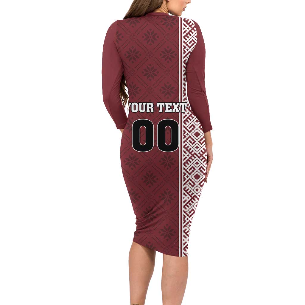 Custom Belarus Football Long Sleeve Bodycon Dress The White Wings Red Version