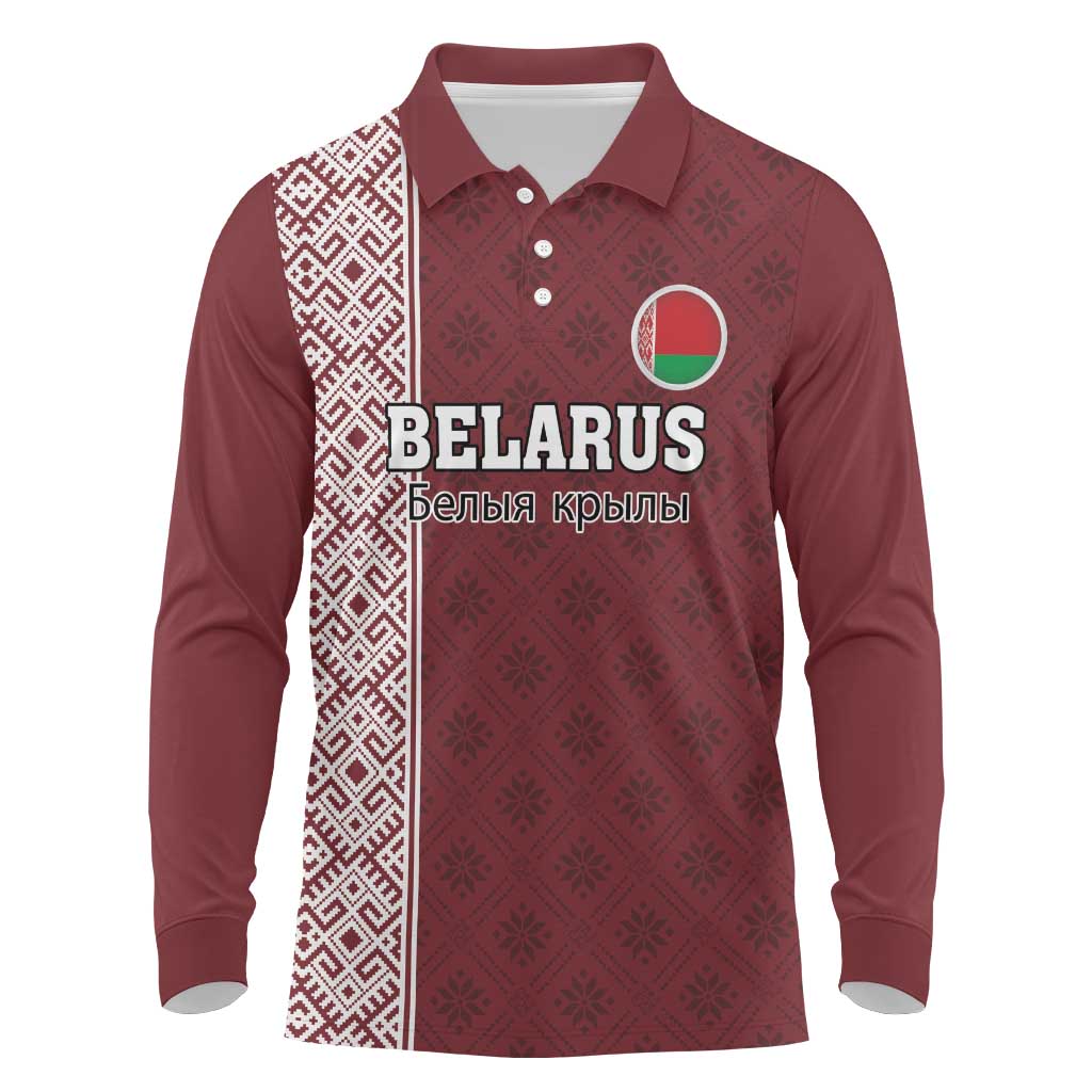 Custom Belarus Football Long Sleeve Polo Shirt The White Wings Red Version