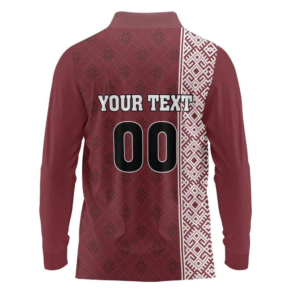 Custom Belarus Football Long Sleeve Polo Shirt The White Wings Red Version