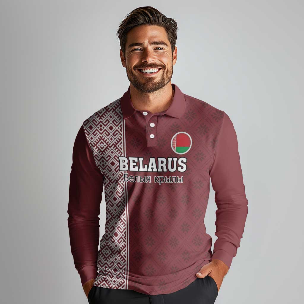 Custom Belarus Football Long Sleeve Polo Shirt The White Wings Red Version