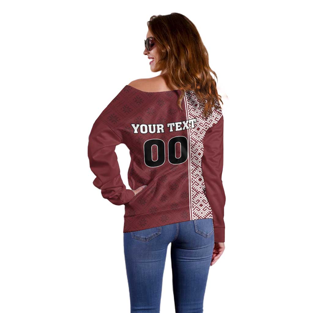 Custom Belarus Football Off Shoulder Sweater The White Wings Red Version