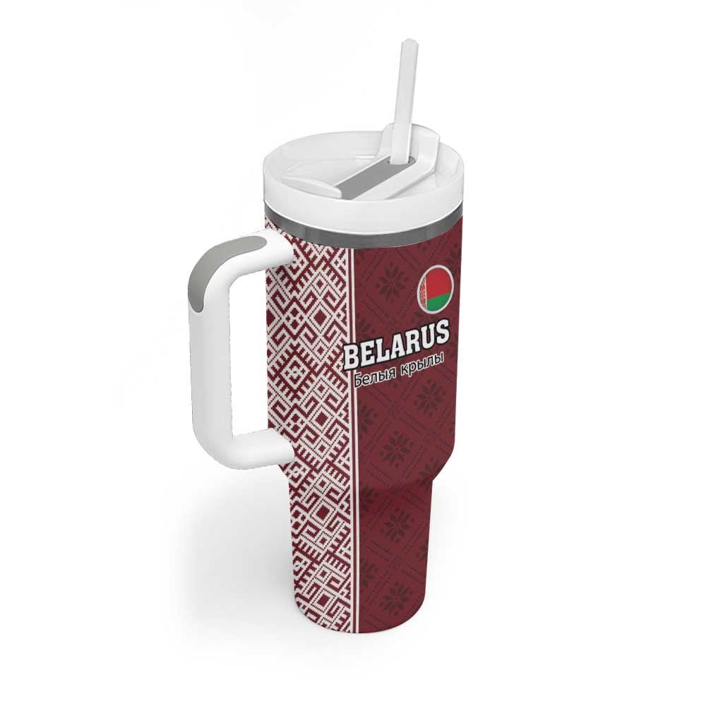 Custom Belarus Football Tumbler With Handle The White Wings Red Version