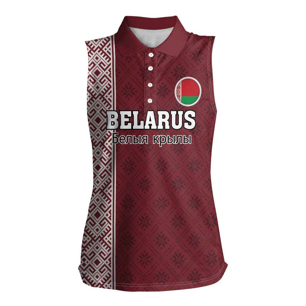 Custom Belarus Football Women Sleeveless Polo Shirt The White Wings Red Version