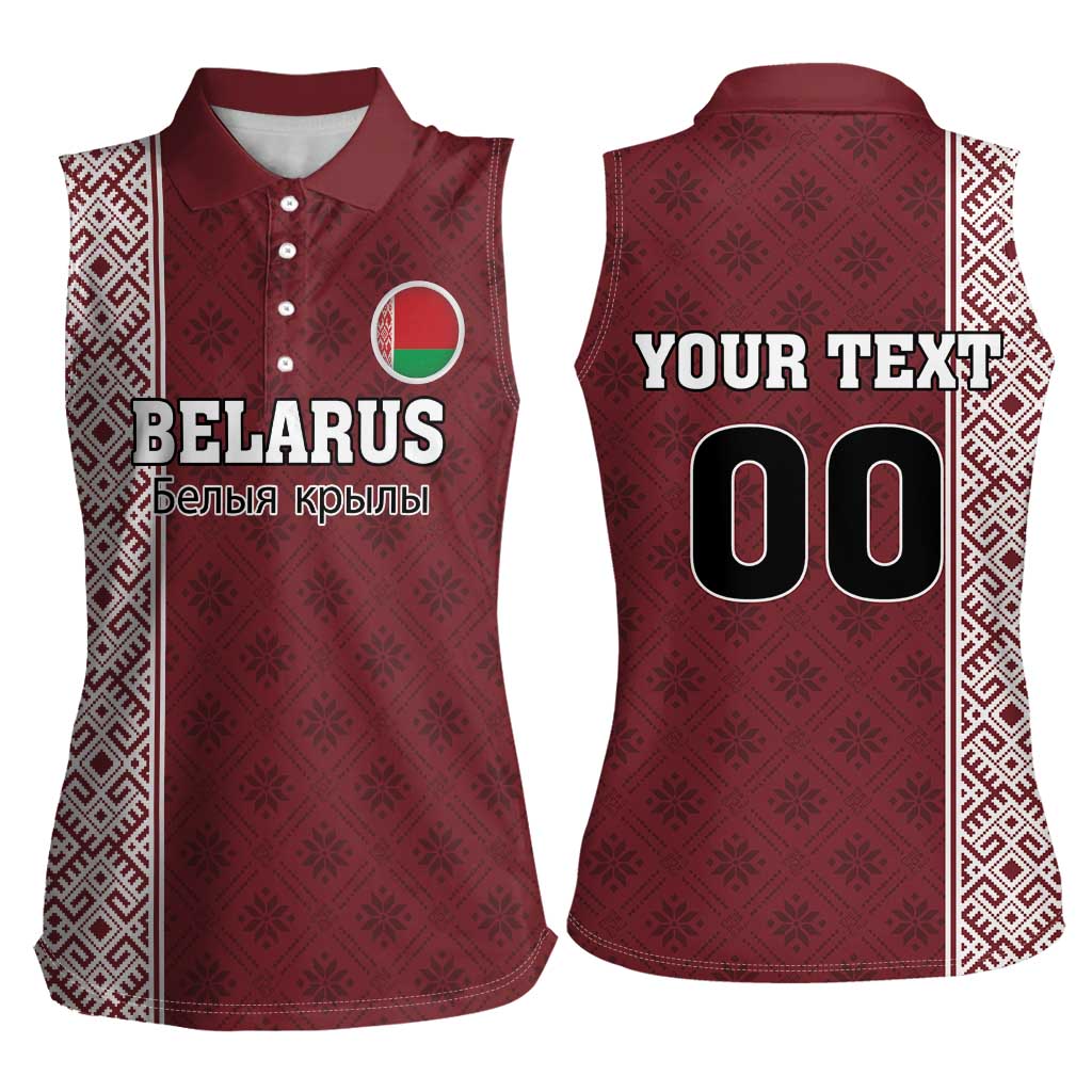 Custom Belarus Football Women Sleeveless Polo Shirt The White Wings Red Version