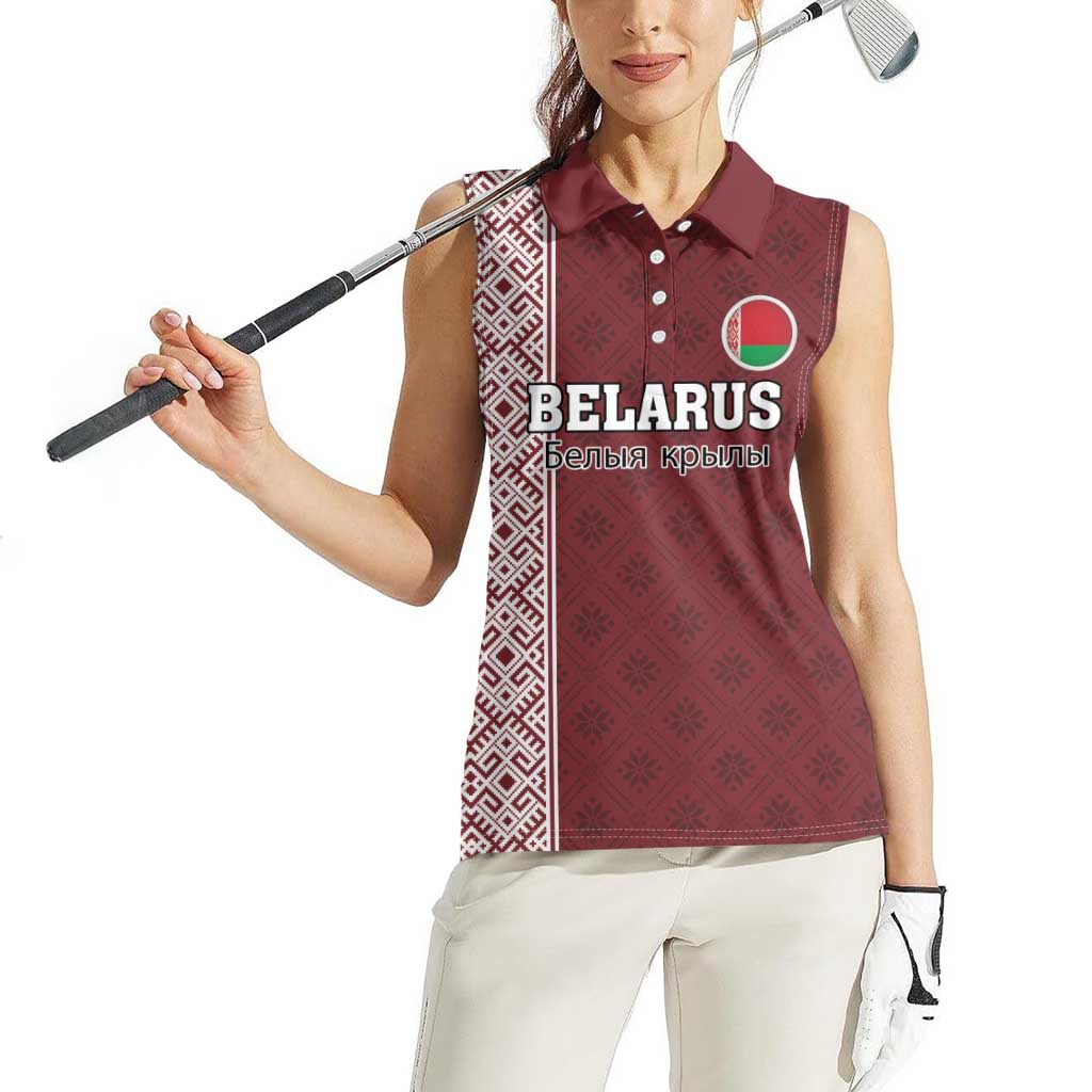 Custom Belarus Football Women Sleeveless Polo Shirt The White Wings Red Version