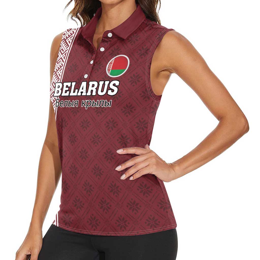 Custom Belarus Football Women Sleeveless Polo Shirt The White Wings Red Version