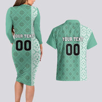 Custom Belarus Football Couples Matching Long Sleeve Bodycon Dress and Hawaiian Shirt The White Wings Green Version