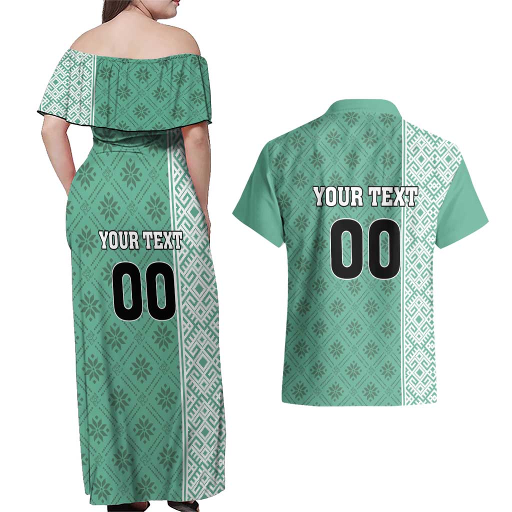 Custom Belarus Football Couples Matching Off Shoulder Maxi Dress and Hawaiian Shirt The White Wings Green Version