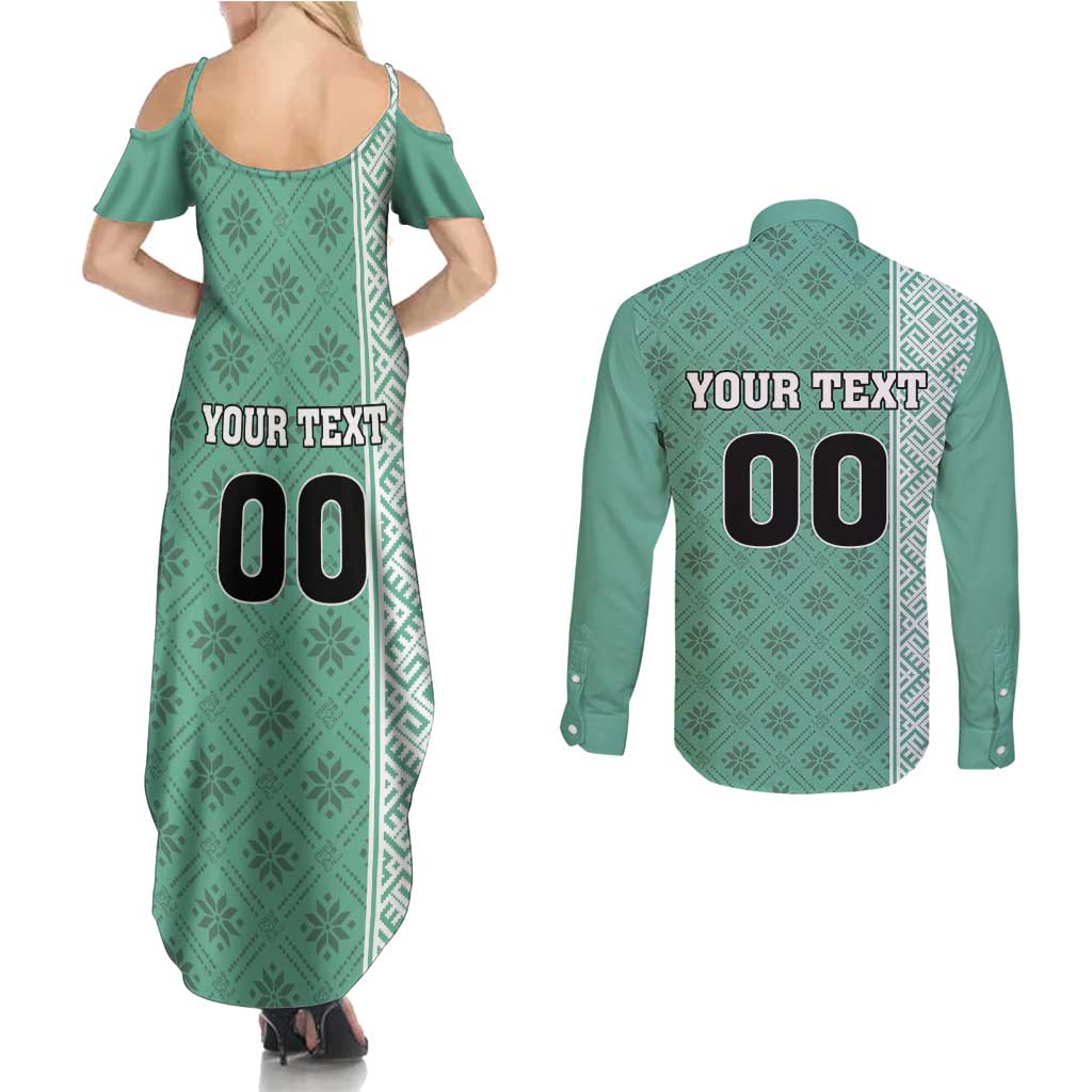Custom Belarus Football Couples Matching Summer Maxi Dress and Long Sleeve Button Shirt The White Wings Green Version