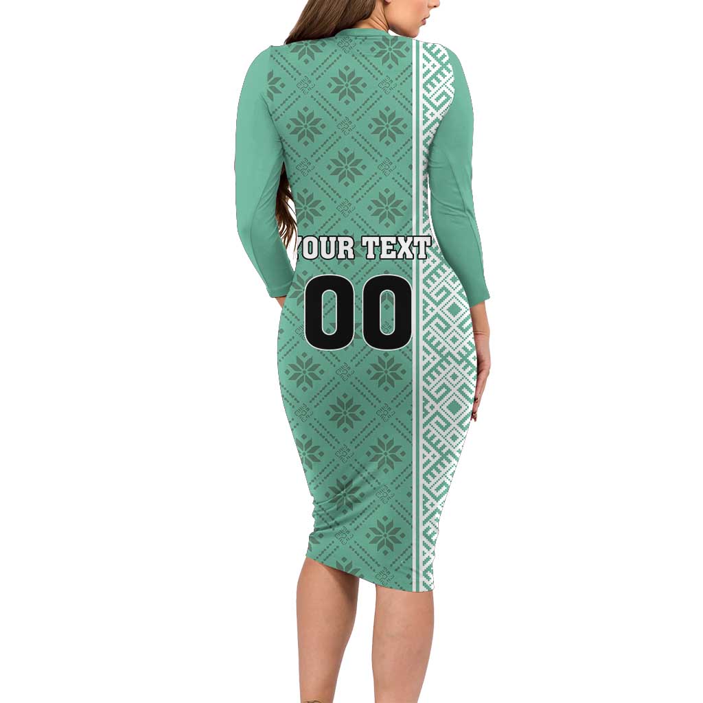 Custom Belarus Football Family Matching Long Sleeve Bodycon Dress and Hawaiian Shirt The White Wings Green Version