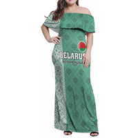 Custom Belarus Football Family Matching Off Shoulder Maxi Dress and Hawaiian Shirt The White Wings Green Version
