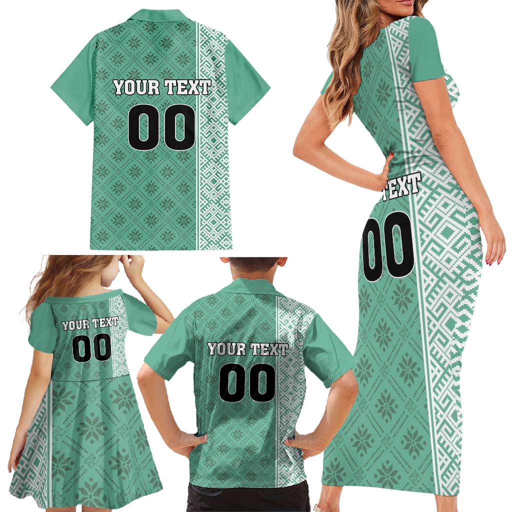 Custom Belarus Football Family Matching Short Sleeve Bodycon Dress and Hawaiian Shirt The White Wings Green Version