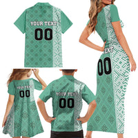 Custom Belarus Football Family Matching Short Sleeve Bodycon Dress and Hawaiian Shirt The White Wings Green Version