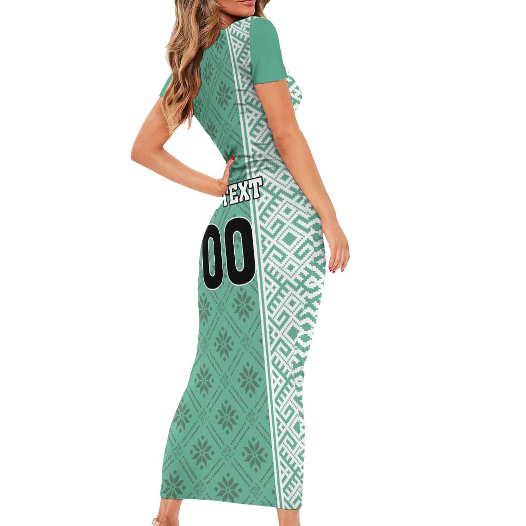 Custom Belarus Football Family Matching Short Sleeve Bodycon Dress and Hawaiian Shirt The White Wings Green Version