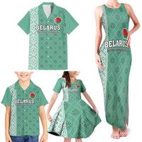 Custom Belarus Football Family Matching Tank Maxi Dress and Hawaiian Shirt The White Wings Green Version