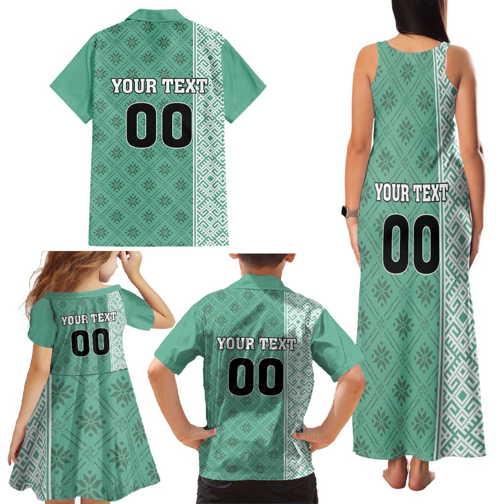 Custom Belarus Football Family Matching Tank Maxi Dress and Hawaiian Shirt The White Wings Green Version