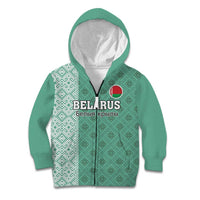 Custom Belarus Football Kid Hoodie The White Wings Green Version