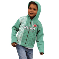 Custom Belarus Football Kid Hoodie The White Wings Green Version