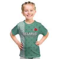 Custom Belarus Football Kid T Shirt The White Wings Green Version