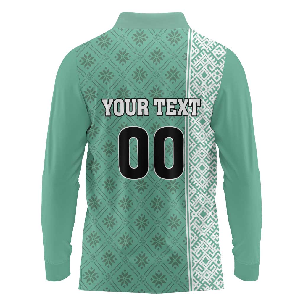 Custom Belarus Football Long Sleeve Polo Shirt The White Wings Green Version